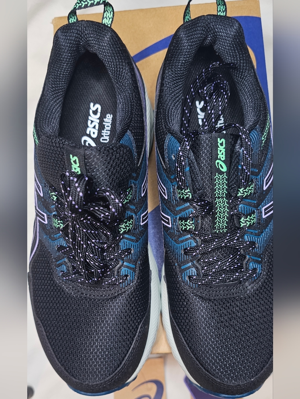ASICS Black Athletic Running Shoes with Teal & Green Accents